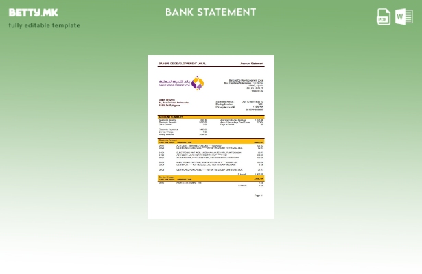 Модерен стил Algeria Banque De Developpement Шаблон за извод од локална банка